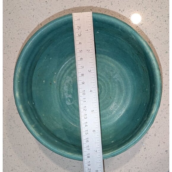 Handmade Studio Pottery Bowl Turquoise Glaze Signed 1950s - Picture 9 of 16
